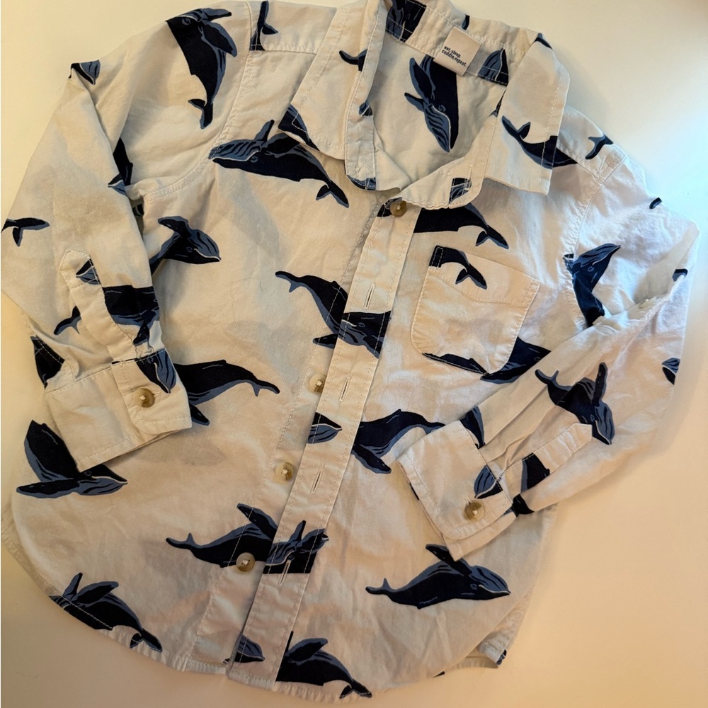 Old Navy Navy Blue Whale Print Shirt